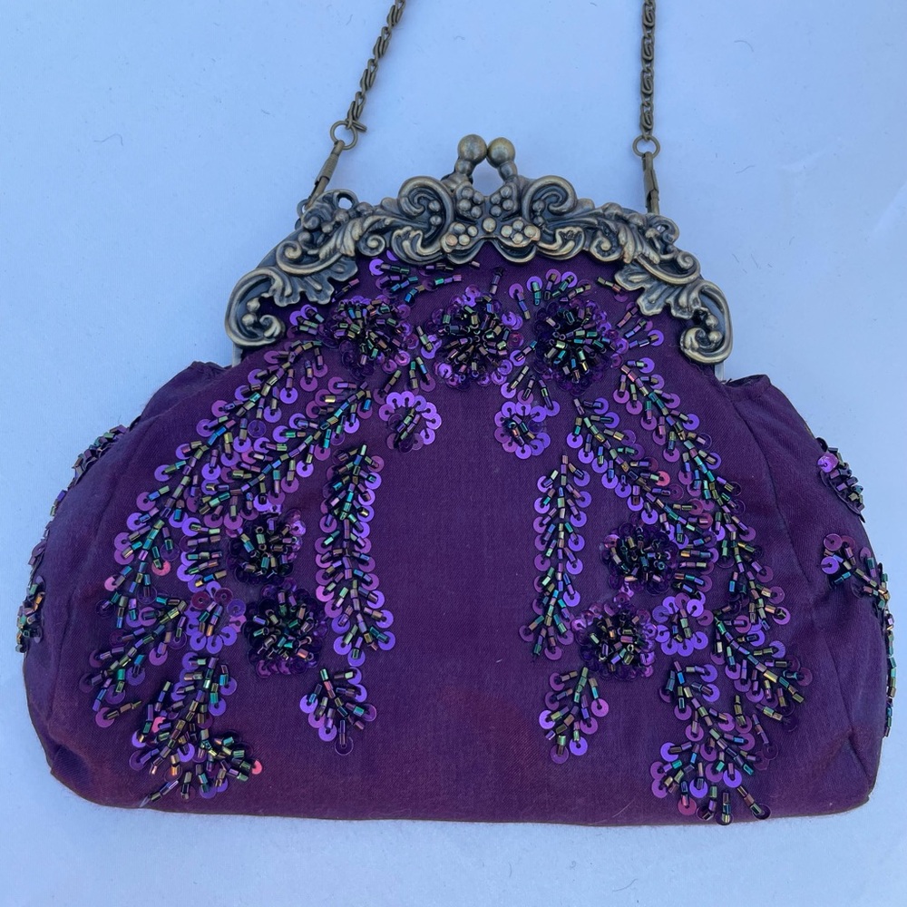 Y2K iridescent purple embellished handbag/ purse long chain